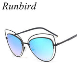 Runbird Women Sunglasses Cat Eye Retro Mirror Sunglasses Hollow Heart Shape