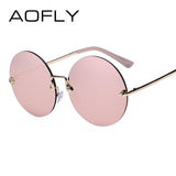 AOFLY Round Rimless Women Vintage Sun Glasses Women Brand Design Mirrored Lens UV400