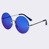 AOFLY Round Rimless Women Vintage Sun Glasses Women Brand Design Mirrored Lens UV400