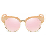 ROYAL GIRL Half-Frame Imitation Wood Cat Eye Polarized Sunglasses