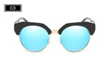 ROYAL GIRL Half-Frame Imitation Wood Cat Eye Polarized Sunglasses