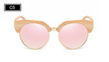 ROYAL GIRL Half-Frame Imitation Wood Cat Eye Polarized Sunglasses